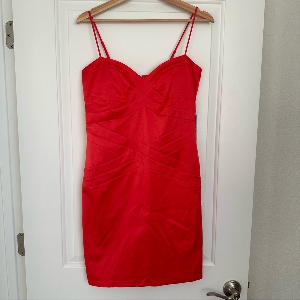 Bisou Bisou Elegant Coral Spaghetti Strap BodyCon Dress